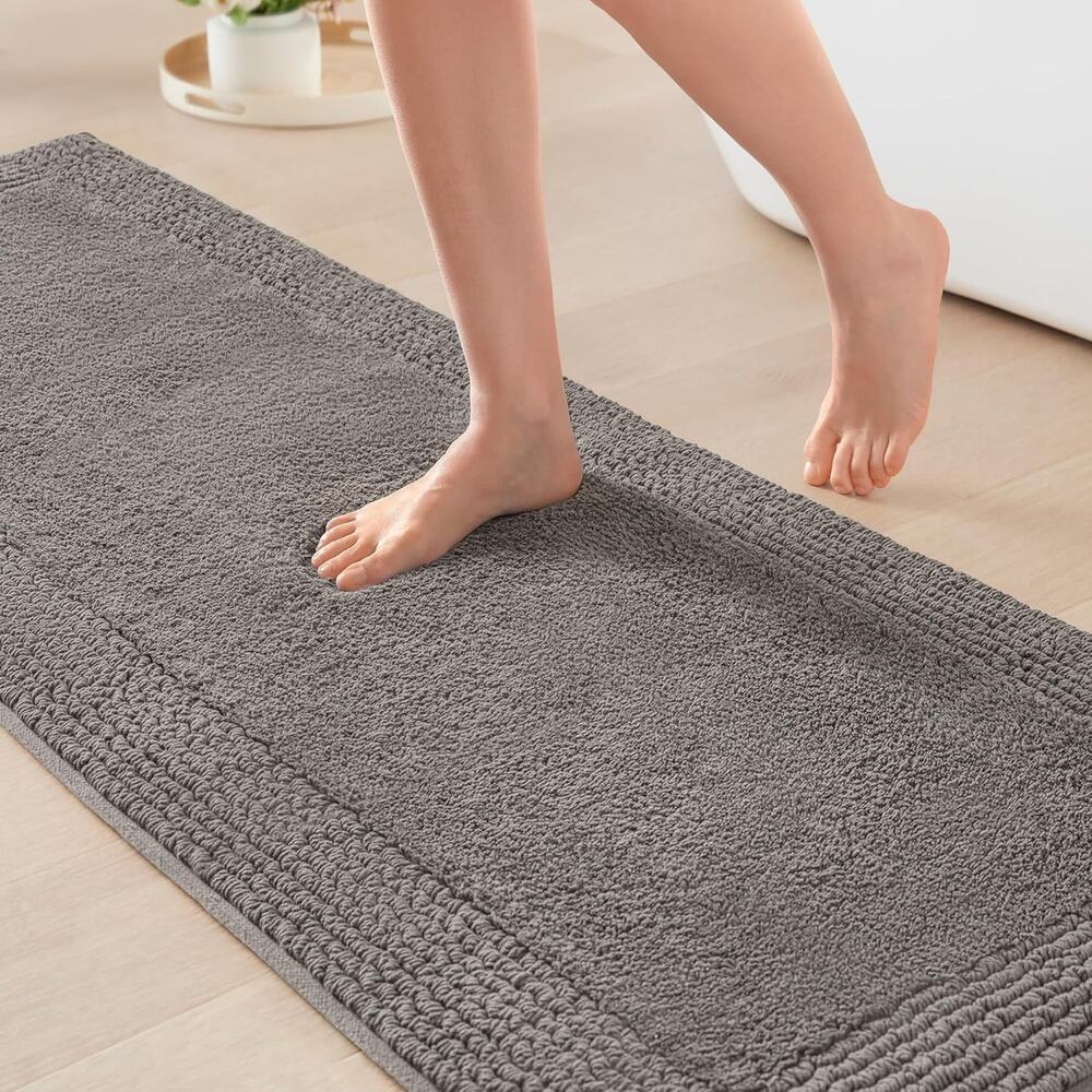 Gray 24"x72" Splendor Cotton Tufted REVERSIBLE HEAVY DUTY Bath Rug Charcoal NEW